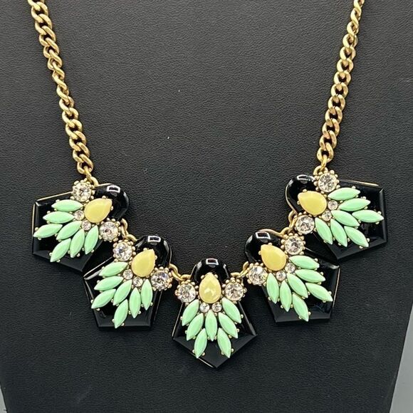 J. Crew Rhinestone Jeweled Antique Gold Tone Statement Necklace - Picture 6 of 6